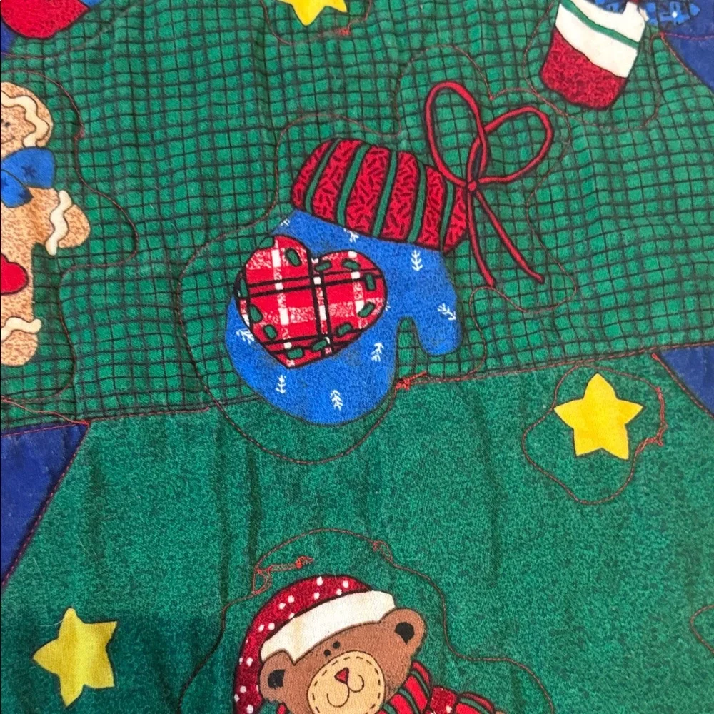 Quilt Throw Colorful Santa and Christmas Tree Holiday Throw